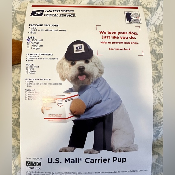 Puppy Dog Postman U.S. Mail Carrier Dog Costume size XS - Picture 1 of 16
